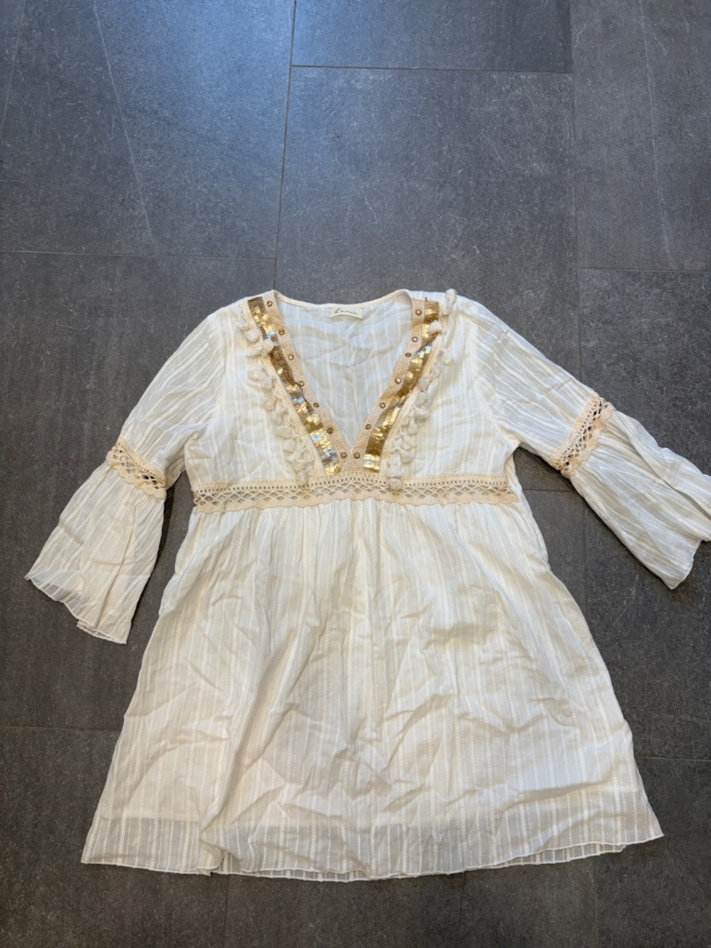 Boho Ivory Woman’s Embellished V-Neck Dress/Cover up